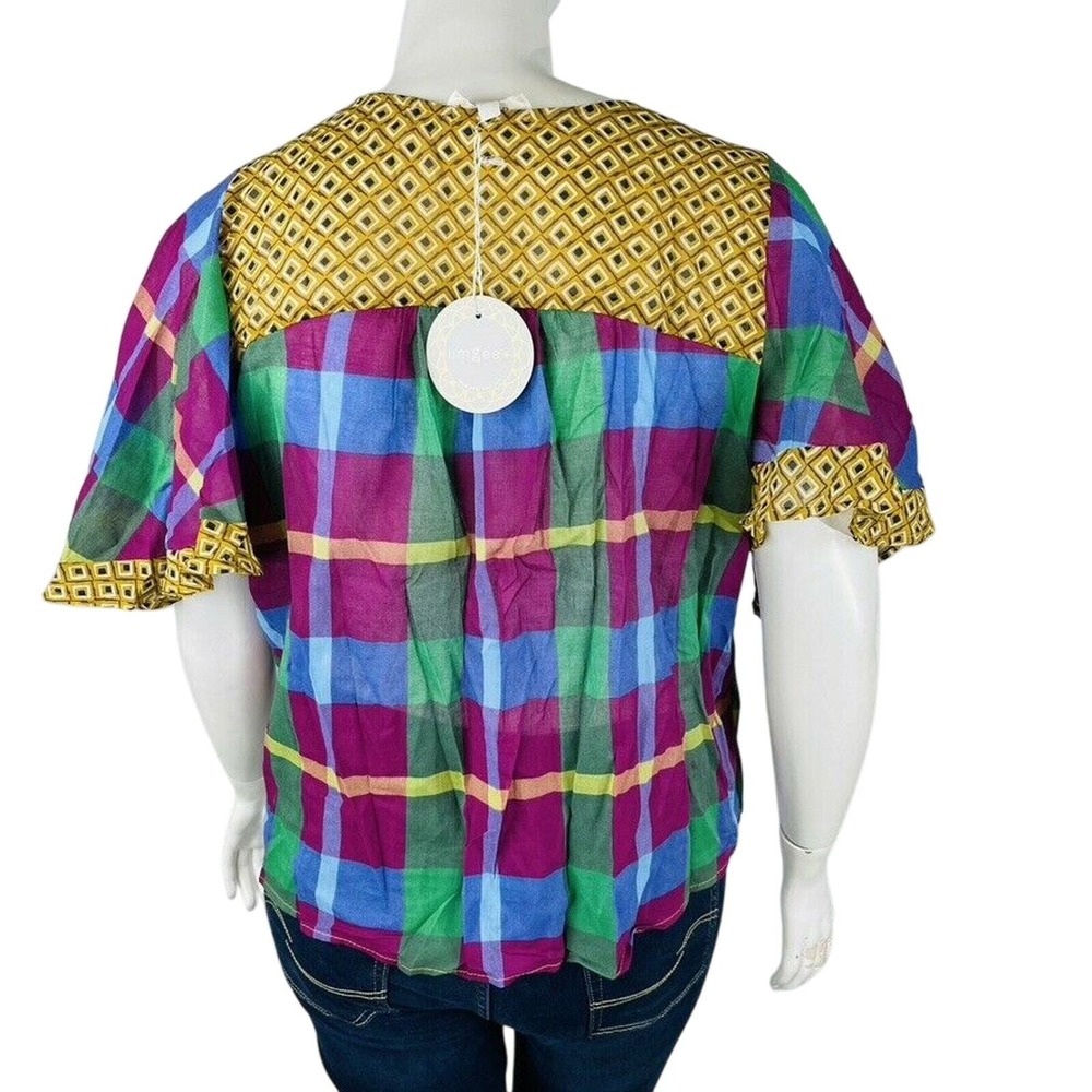 New Umgee Womans Sz XL Blouse Plaid V Neck Faux Wrap Flutter Sleeve Green‎ NWT - Picture 6 of 9
